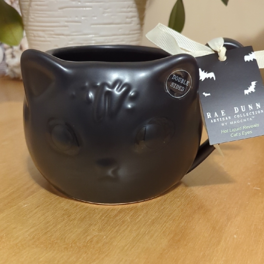 Rae Dunn Black Cat Mug Brand New Color Changing eyes